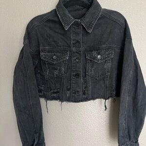 Reformation Black Distressed Cropped Jacket